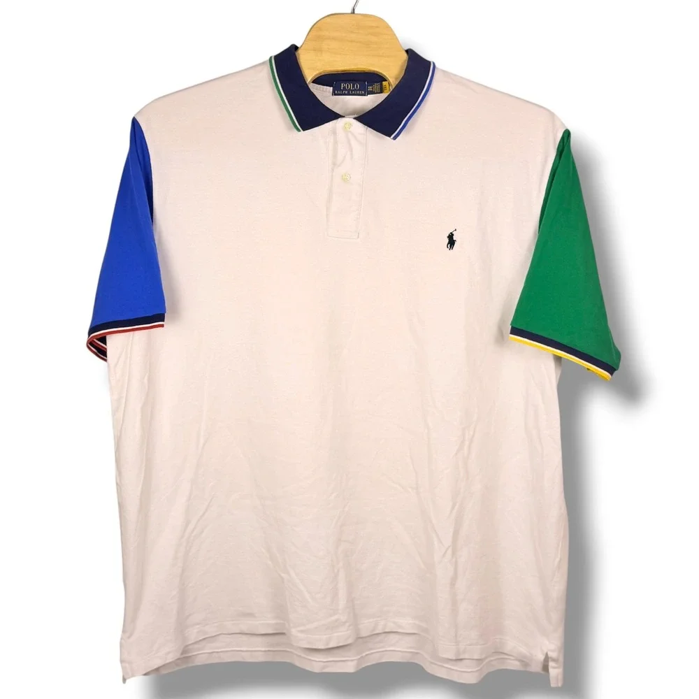 Polo Ralph Lauren Polo Men 4XLT White Colorblock Cotton Preppy Sporty Big & Tall